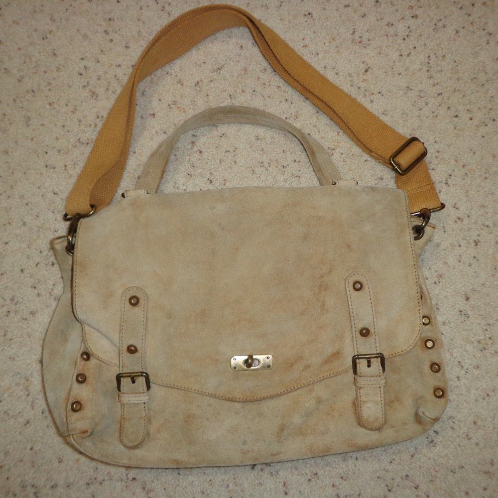 Free People Mojave Messenger Bag Leather Distressed Tan Adj Strap